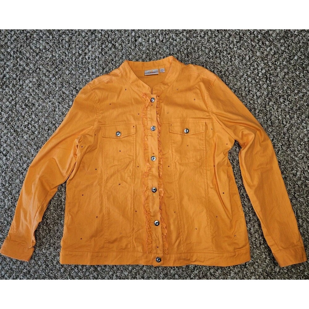 Quacker Factory Orange Jeweled Jacket Women's Sz XL Rhinestone Buttons